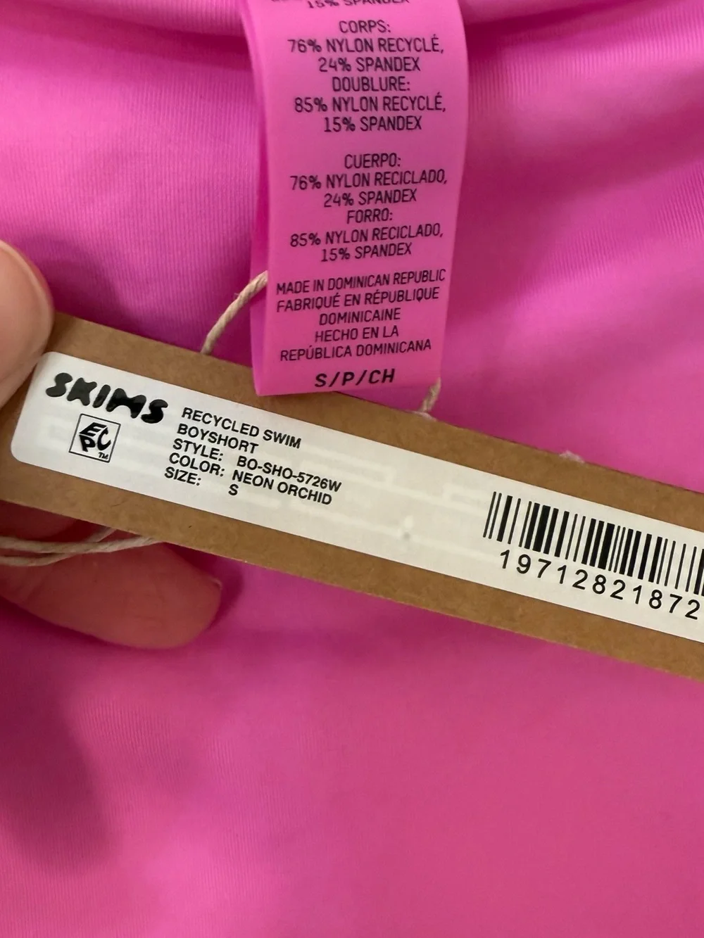 NWT SKIMS 3 pc Swim Triangle Top/Boyshorts in Neon Orchid/Off Shoulder in Onyx